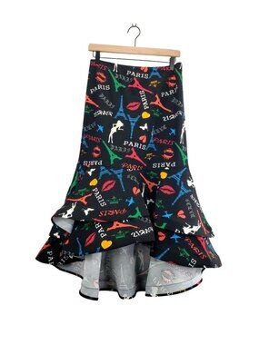 High-Low Pairs Skrit Black Multi sz L by Touch Me Tiered Trumpet Sexy Novelty
